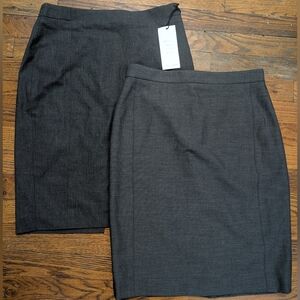 Lot of 2 Ann Taylor Charcoal Grey Tropical Wool & Poly Pencil Suit Skirts 0 2P